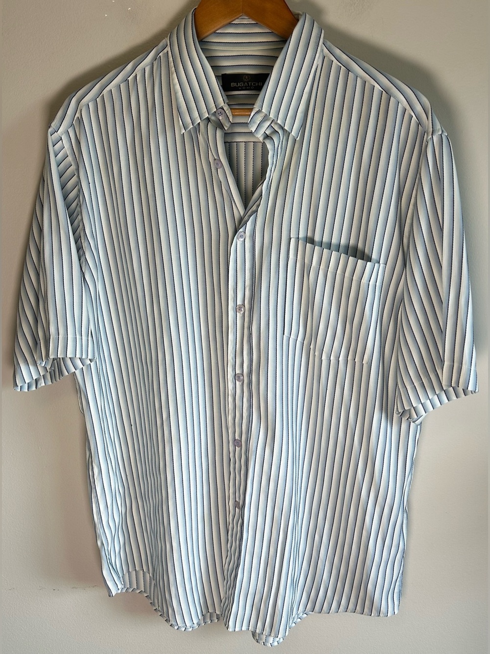 Bugatchi Uomo Men’s Button Up Shirt L Multi Track Shaded Stripes Modal Rayon VTG